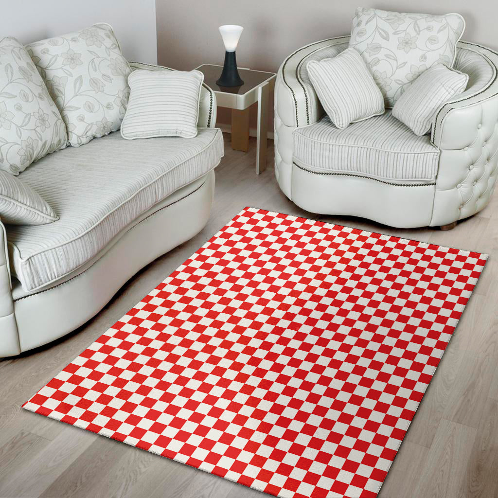 Red And White Checkered Pattern Print Area Rug