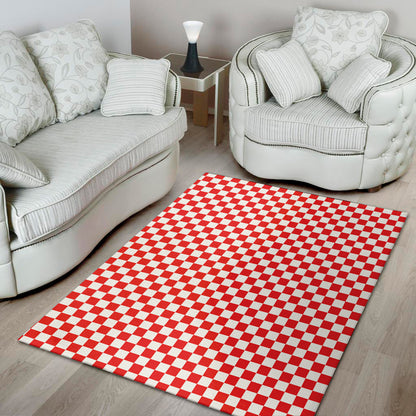 Red And White Checkered Pattern Print Area Rug