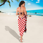 Red And White Checkered Pattern Print Beach Sarong Wrap