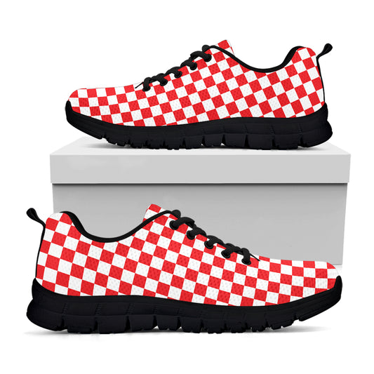 Red And White Checkered Pattern Print Black Sneakers