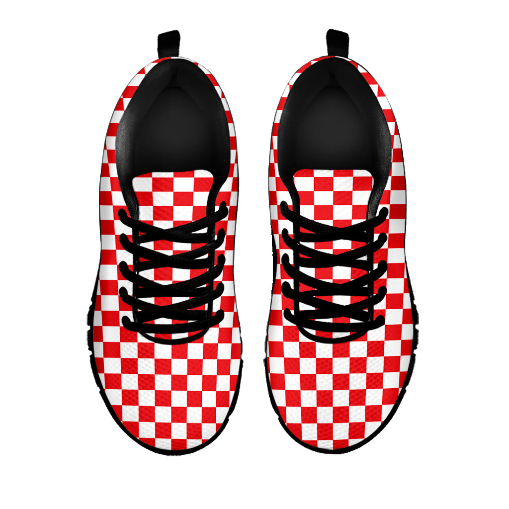 Red And White Checkered Pattern Print Black Sneakers