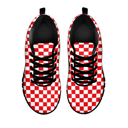 Red And White Checkered Pattern Print Black Sneakers