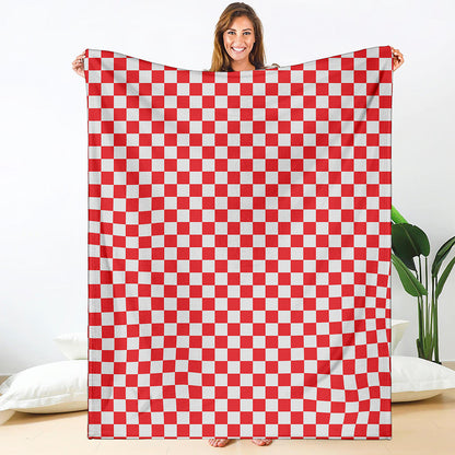 Red And White Checkered Pattern Print Blanket