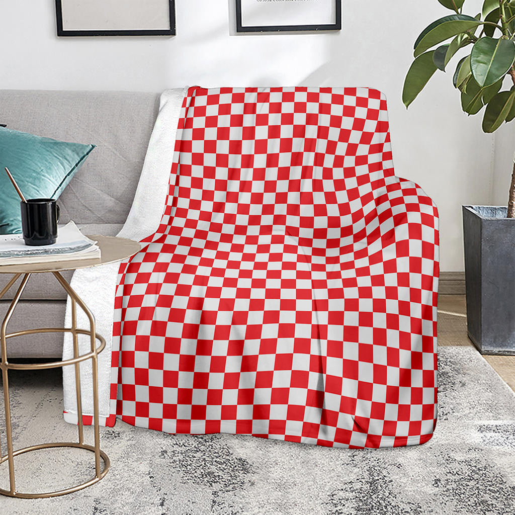 Red And White Checkered Pattern Print Blanket