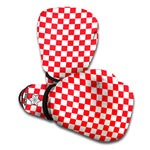Red And White Checkered Pattern Print Boxing Gloves