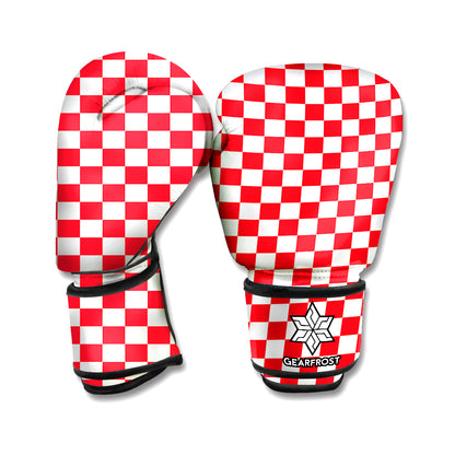 Red And White Checkered Pattern Print Boxing Gloves