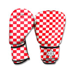 Red And White Checkered Pattern Print Boxing Gloves