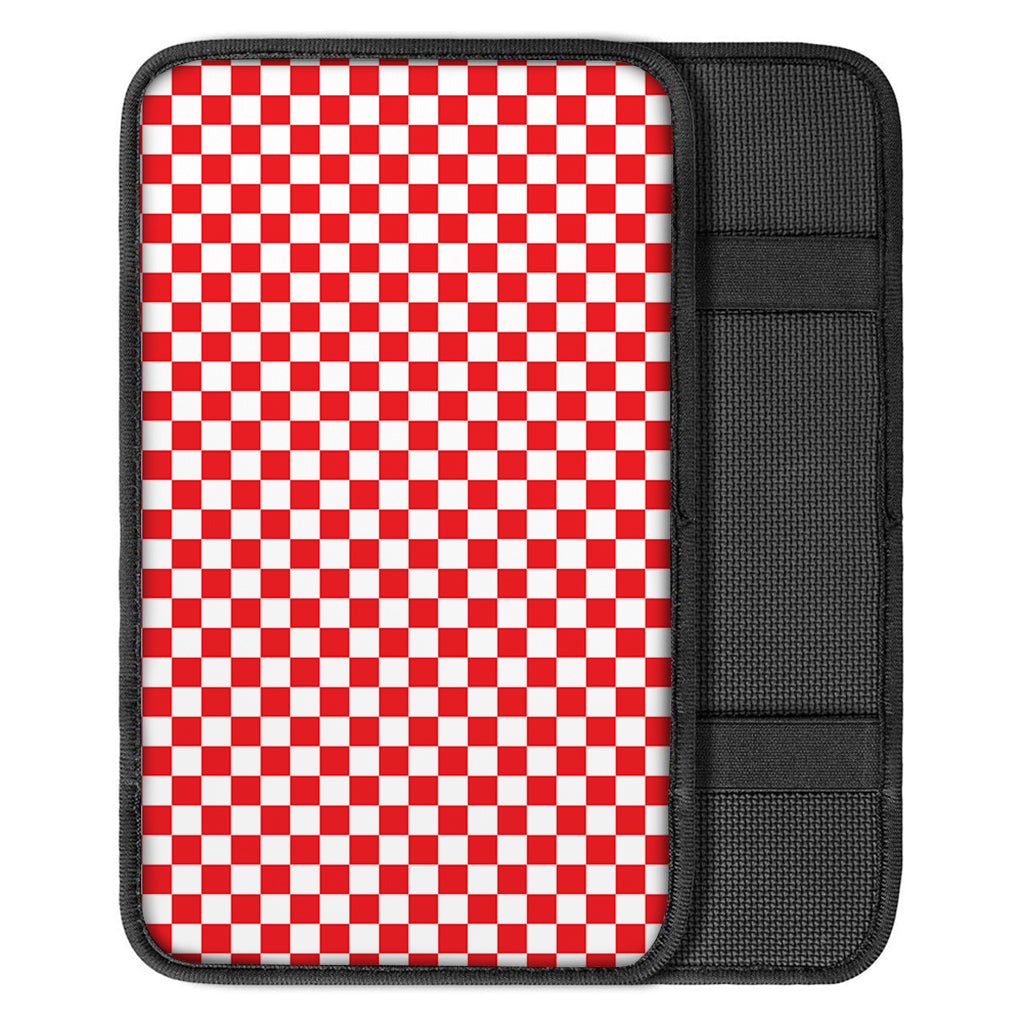 Red And White Checkered Pattern Print Car Center Console Cover