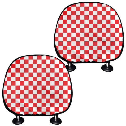 Red And White Checkered Pattern Print Car Headrest Covers