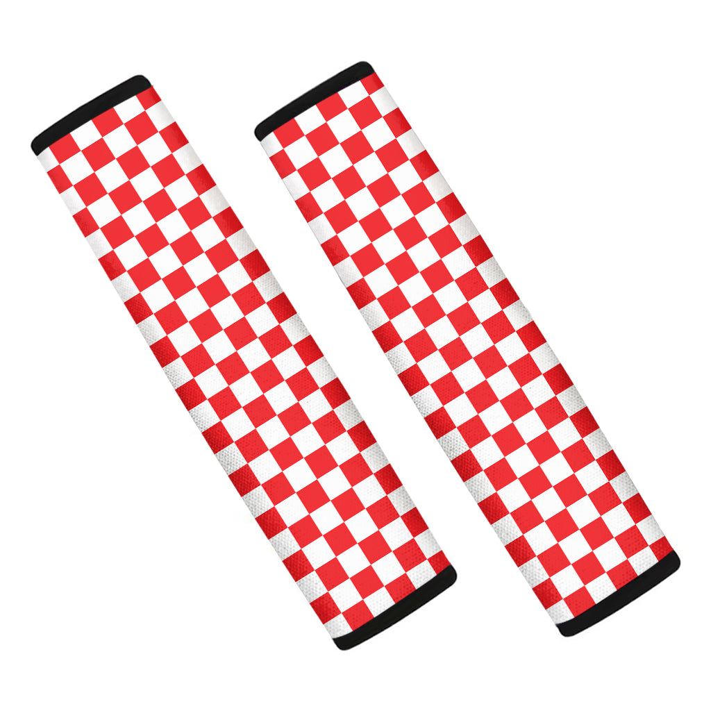 Red And White Checkered Pattern Print Car Seat Belt Covers
