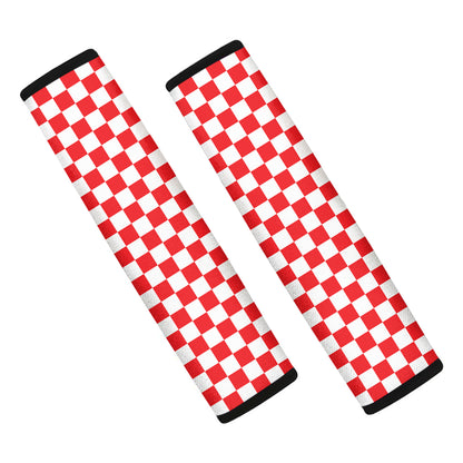 Red And White Checkered Pattern Print Car Seat Belt Covers