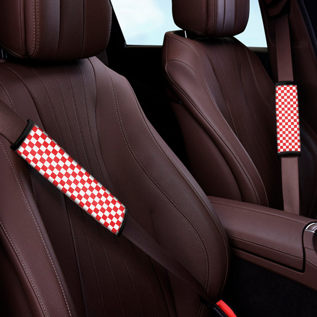 Red And White Checkered Pattern Print Car Seat Belt Covers