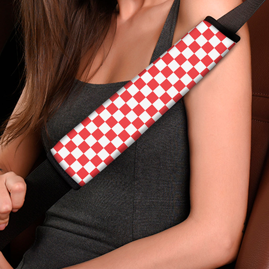 Red And White Checkered Pattern Print Car Seat Belt Covers