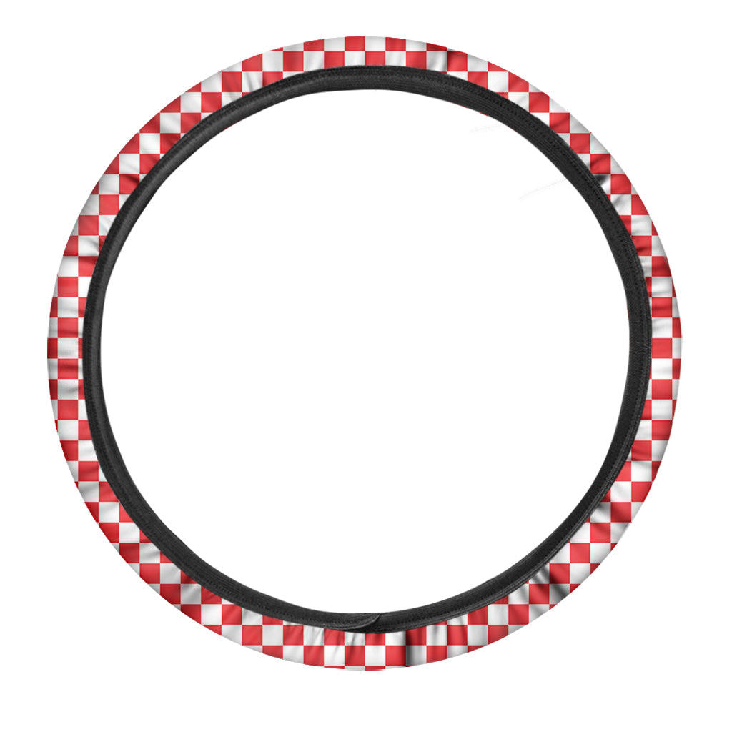 Red And White Checkered Pattern Print Car Steering Wheel Cover