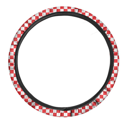 Red And White Checkered Pattern Print Car Steering Wheel Cover