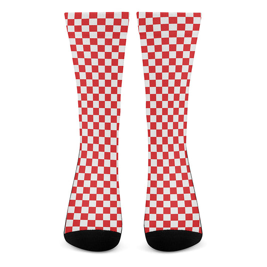 Red And White Checkered Pattern Print Crew Socks