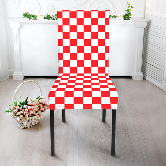 Red And White Checkered Pattern Print Dining Chair Slipcover