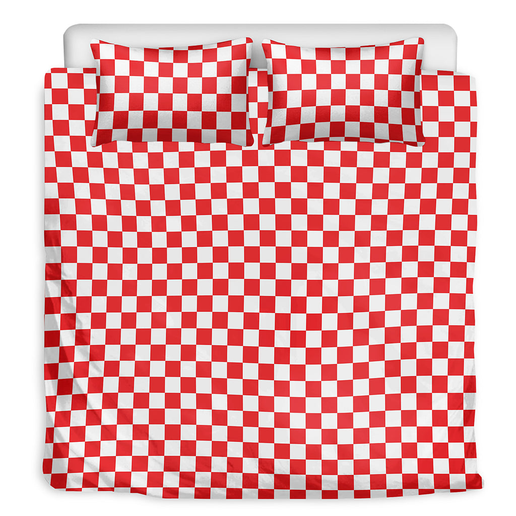 Red And White Checkered Pattern Print Duvet Cover Bedding Set