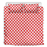 Red And White Checkered Pattern Print Duvet Cover Bedding Set