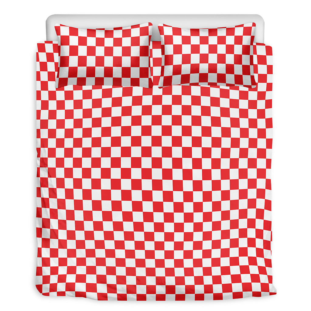Red And White Checkered Pattern Print Duvet Cover Bedding Set