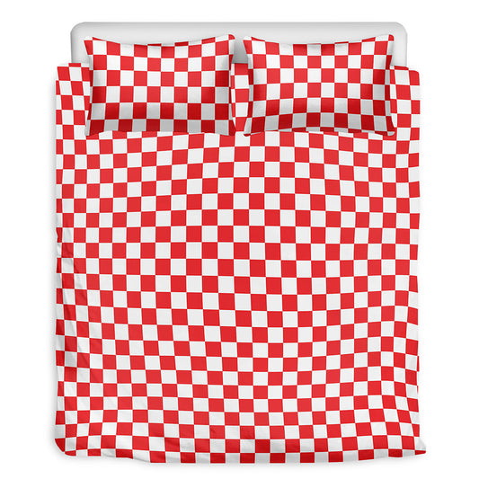 Red And White Checkered Pattern Print Duvet Cover Bedding Set