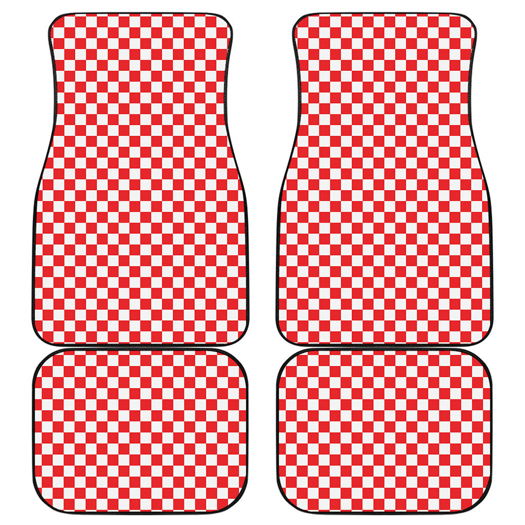 Red And White Checkered Pattern Print Front and Back Car Floor Mats