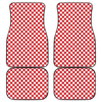 Red And White Checkered Pattern Print Front and Back Car Floor Mats