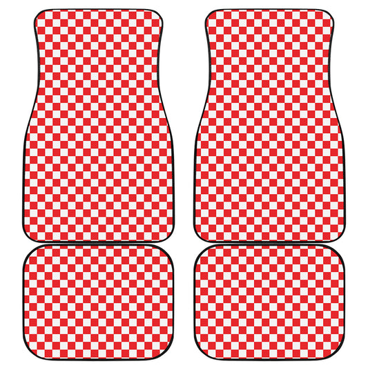 Red And White Checkered Pattern Print Front and Back Car Floor Mats