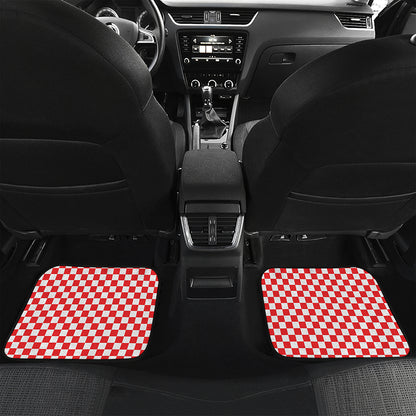 Red And White Checkered Pattern Print Front and Back Car Floor Mats