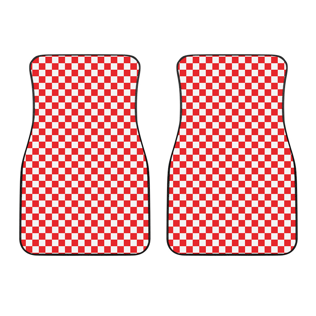 Red And White Checkered Pattern Print Front Car Floor Mats