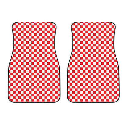 Red And White Checkered Pattern Print Front Car Floor Mats