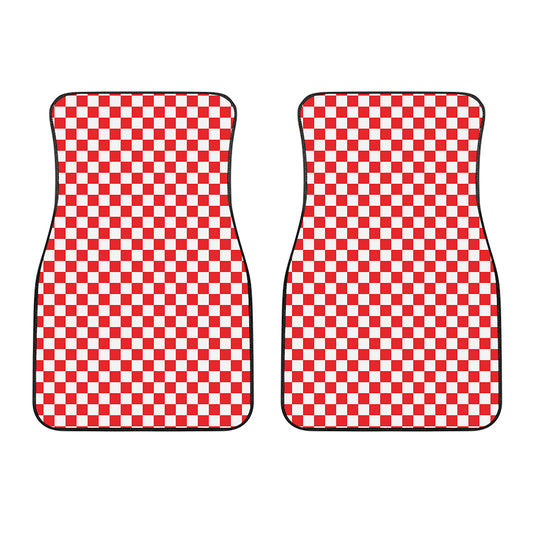 Red And White Checkered Pattern Print Front Car Floor Mats