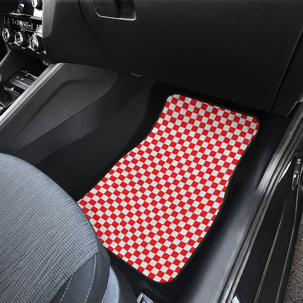 Red And White Checkered Pattern Print Front Car Floor Mats