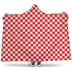Red And White Checkered Pattern Print Hooded Blanket