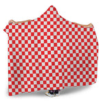 Red And White Checkered Pattern Print Hooded Blanket