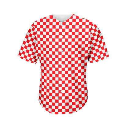 Red And White Checkered Pattern Print Men's Baseball Jersey