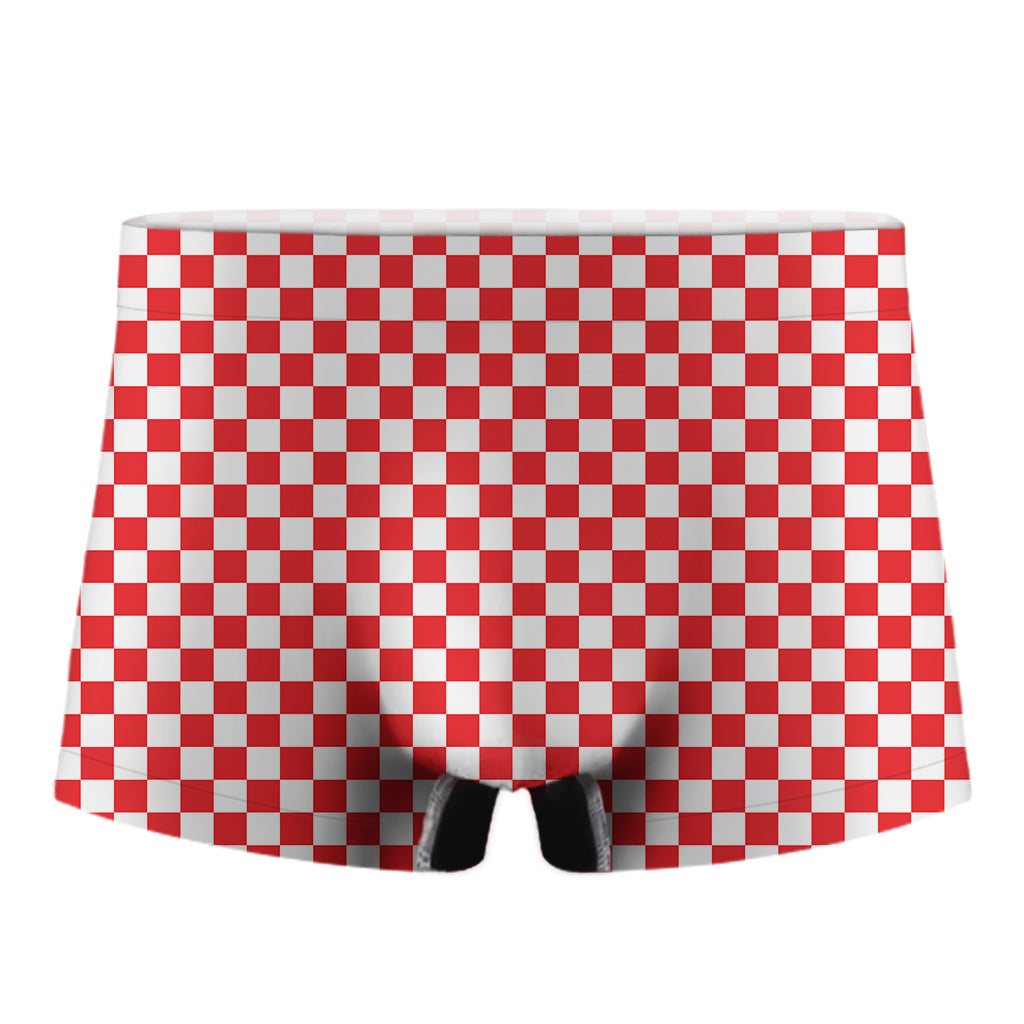 Red And White Checkered Pattern Print Men's Boxer Briefs