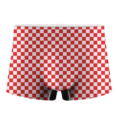 Red And White Checkered Pattern Print Men's Boxer Briefs