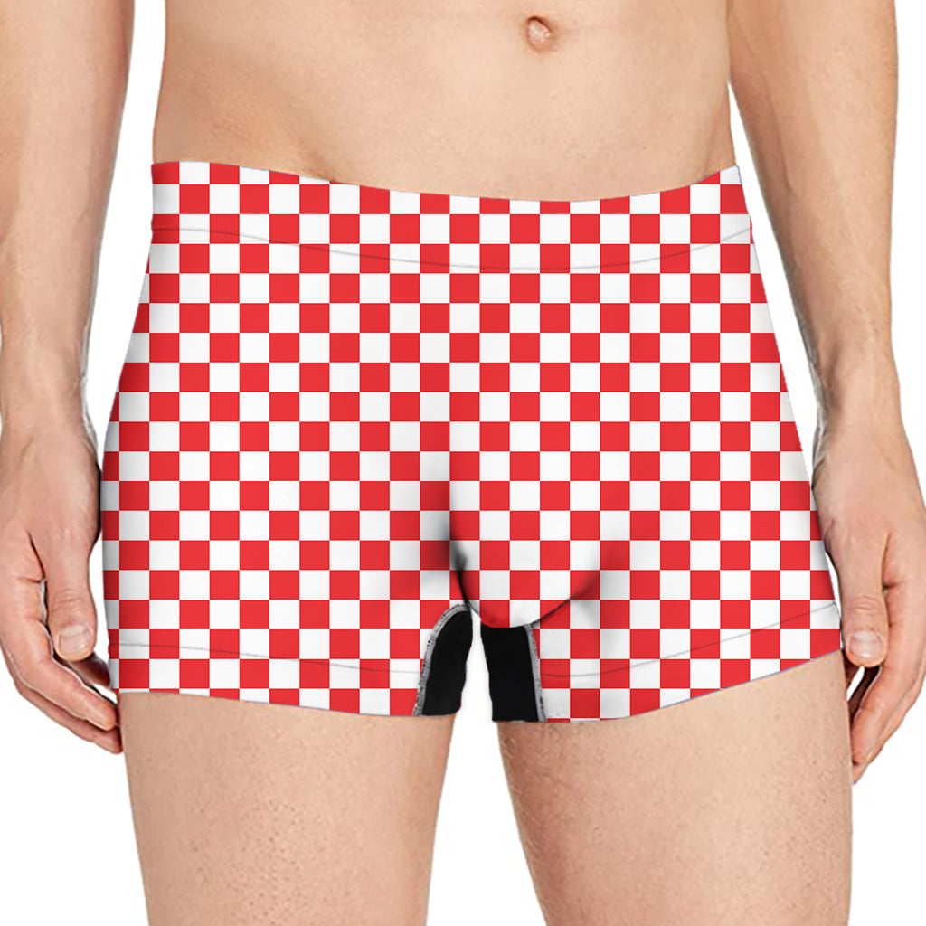 Red And White Checkered Pattern Print Men's Boxer Briefs