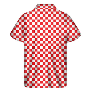Red And White Checkered Pattern Print Men's Short Sleeve Shirt