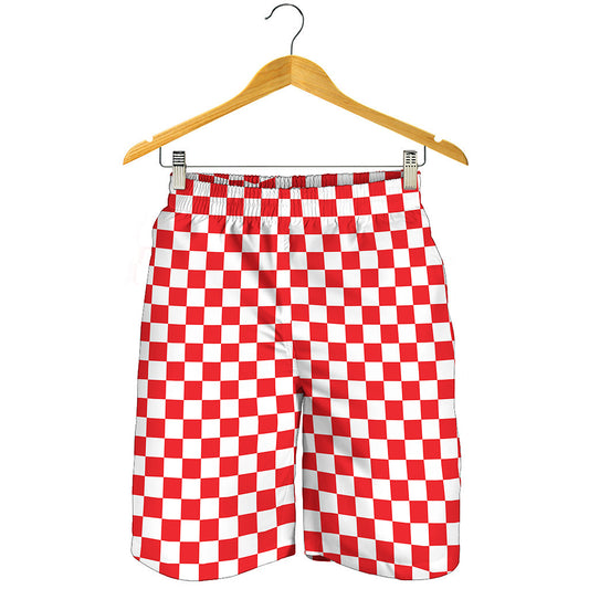 Red And White Checkered Pattern Print Men's Shorts