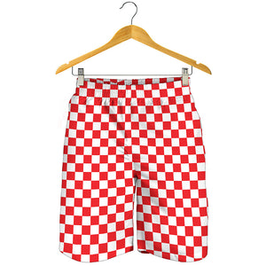 Red And White Checkered Pattern Print Men's Shorts