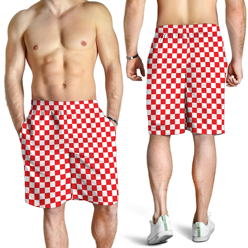 Red And White Checkered Pattern Print Men's Shorts