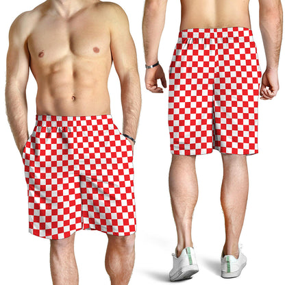 Red And White Checkered Pattern Print Men's Shorts