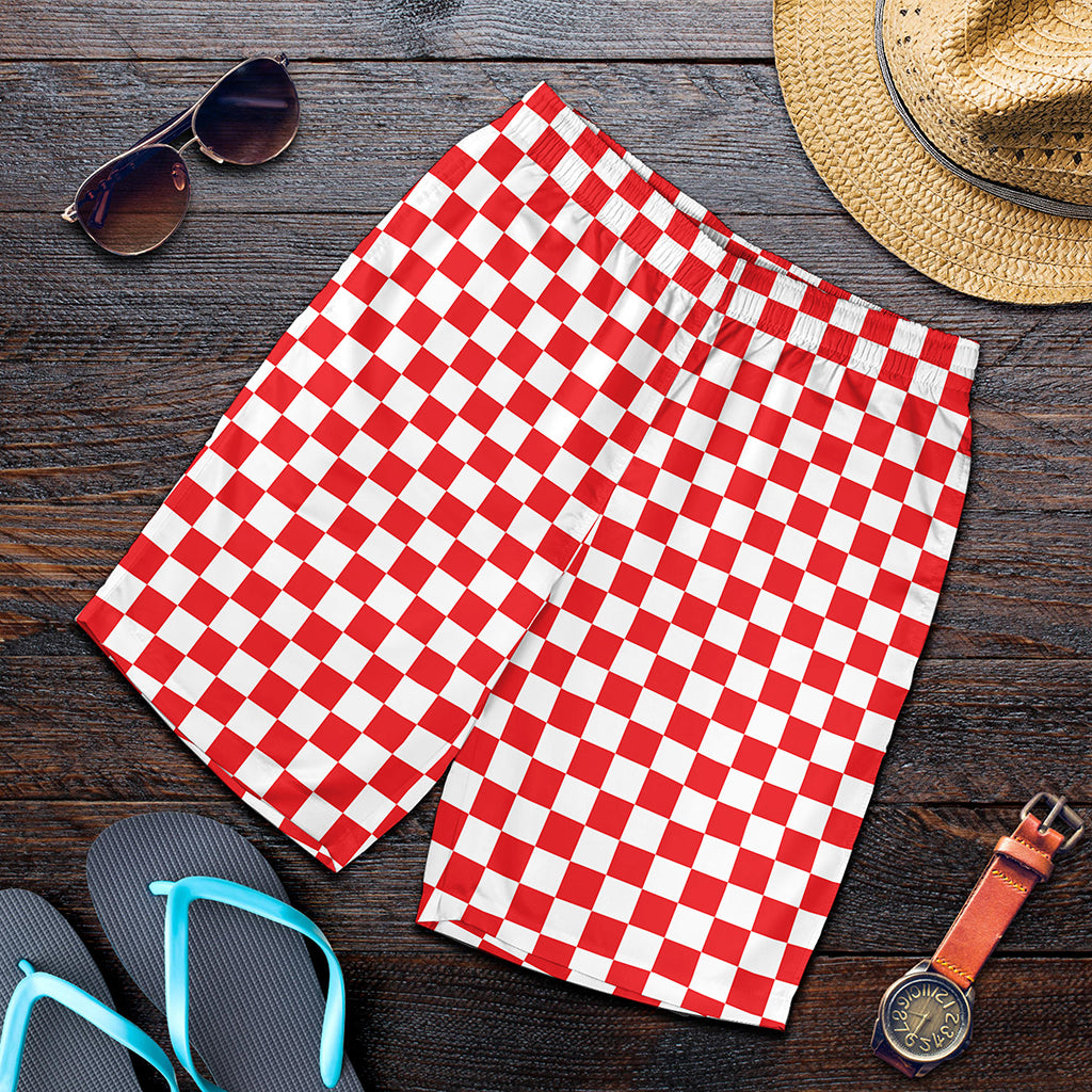 Red And White Checkered Pattern Print Men's Shorts