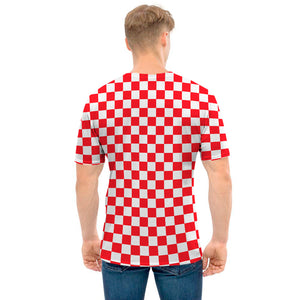 Red And White Checkered Pattern Print Men's T-Shirt