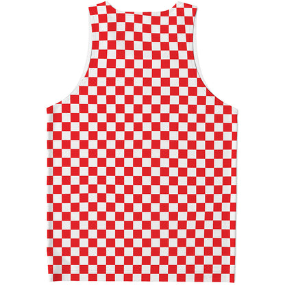 Red And White Checkered Pattern Print Men's Tank Top