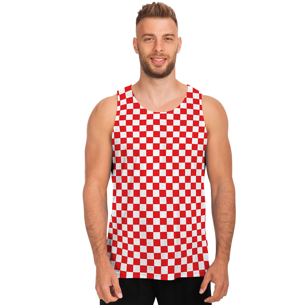 Red And White Checkered Pattern Print Men's Tank Top