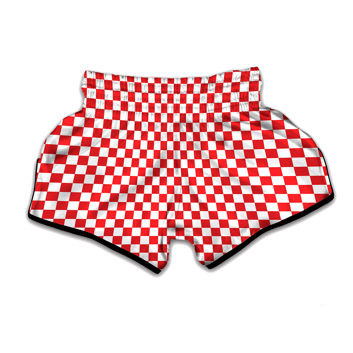 Red And White Checkered Pattern Print Muay Thai Boxing Shorts