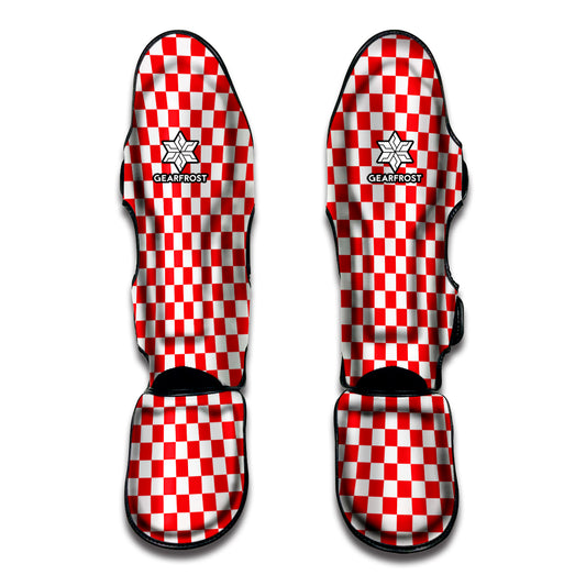 Red And White Checkered Pattern Print Muay Thai Shin Guard
